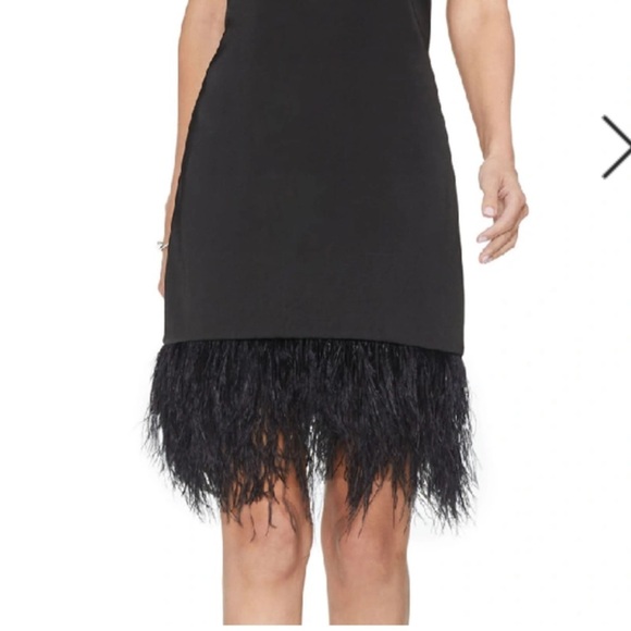 Vince Camuto Black Dress Ostrich Feather Hem Size 4 NWT $169 - Picture 3 of 3